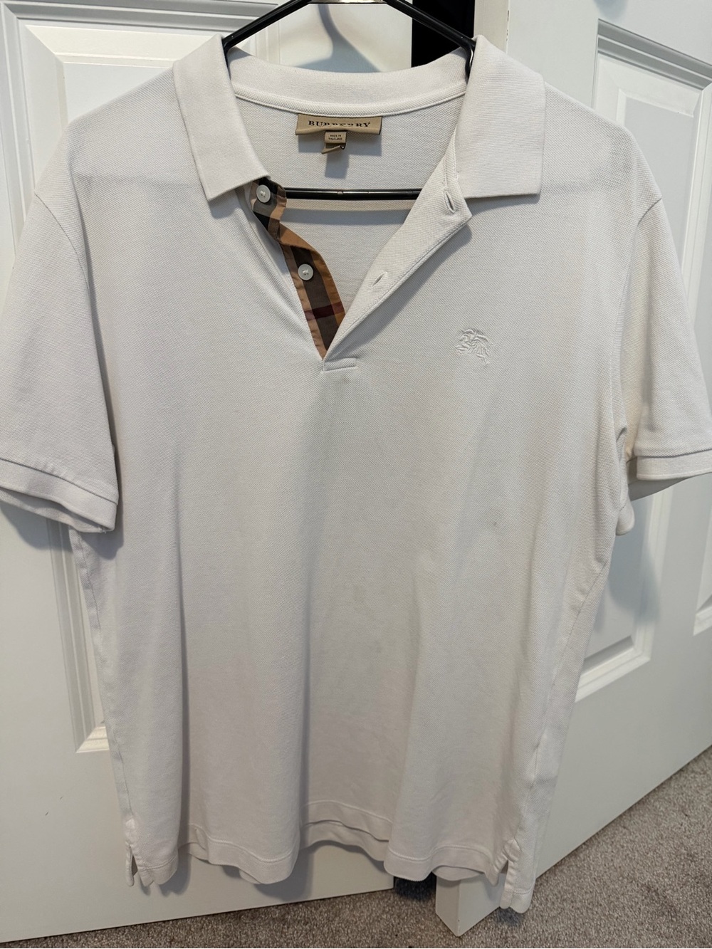 Burberry White Polo with Iconic Check Placket